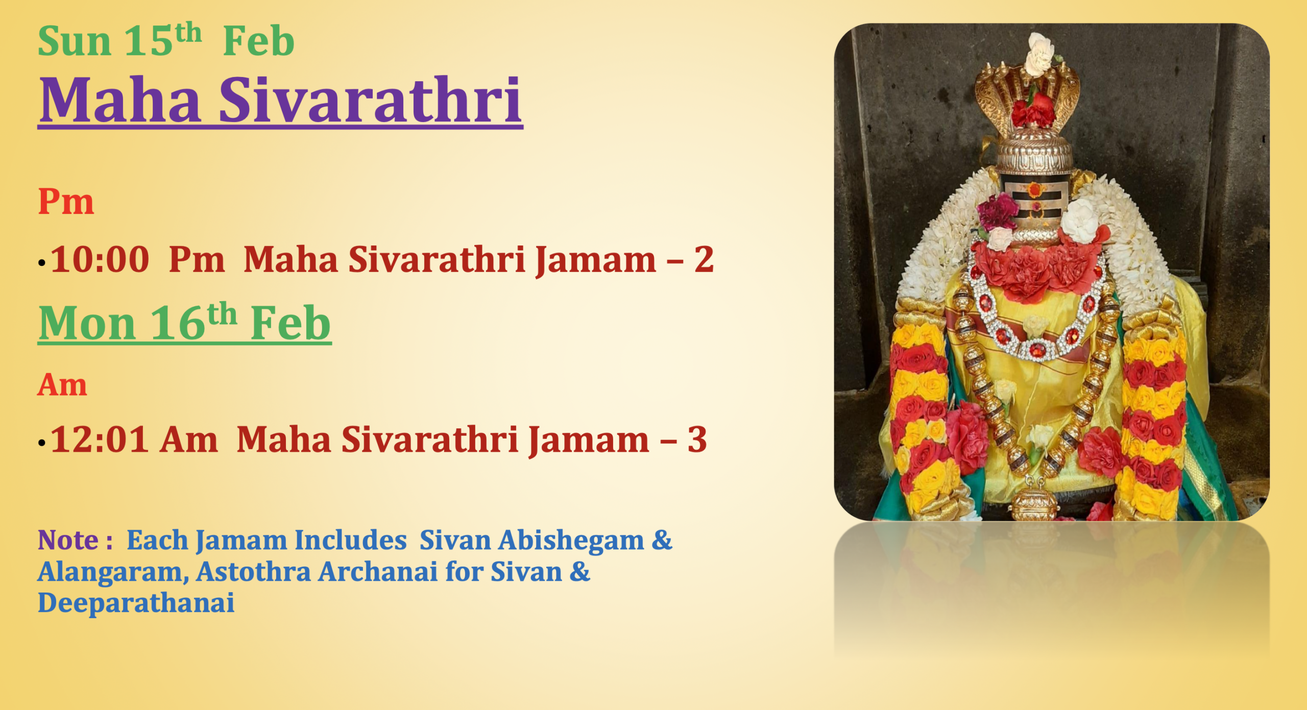 Sun 15th Feb – Maha Sivarathri